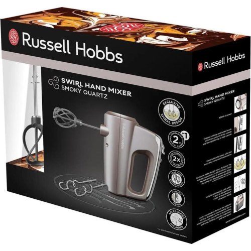Міксер Russell Hobbs ручний Smoky Quartz, 350Вт, насадки-4, турборежим, сріблястий