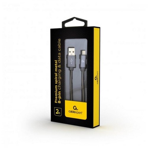 Кабель Cablexpert CC-USB2S-AMLM-2M-BG Lightning 2.1 A, 2.0 m, premium spiral metal, Black