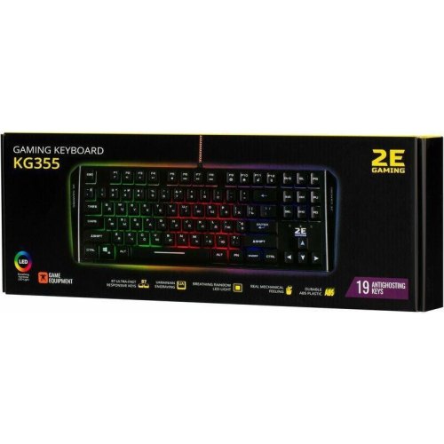 Клавіатура дротова, 2E GAMING KG355 LED 87key USB Black UKR