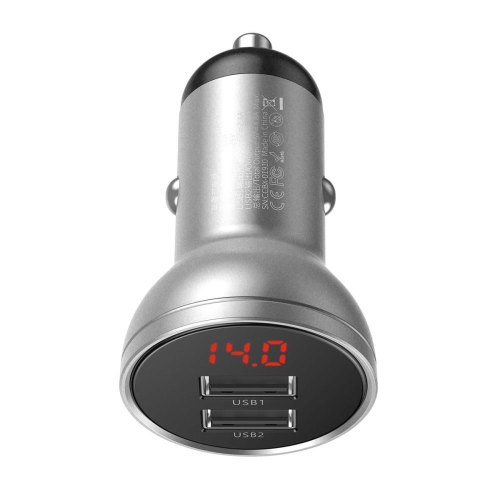 АЗП Baseus Digital Display Dual USB 4.8A Car Charger 24W Silver