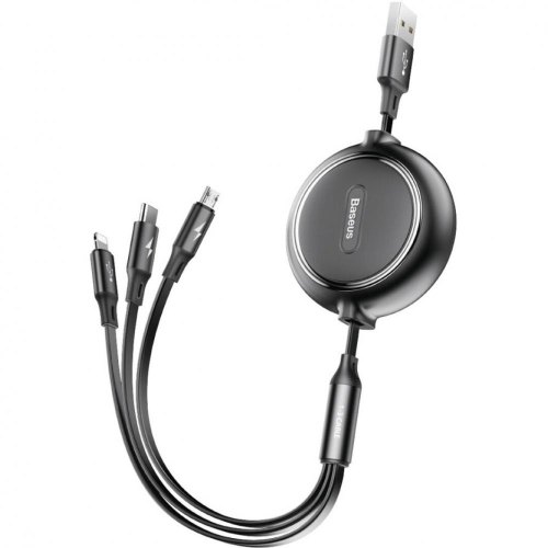 Кабель Baseus Golden Loop Three-in-One Elastic Data Cable USB for M+L+T 3.5A 1.2m, Black