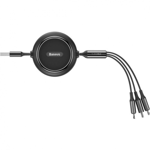 Кабель Baseus Golden Loop Three-in-One Elastic Data Cable USB for M+L+T 3.5A 1.2m, Black
