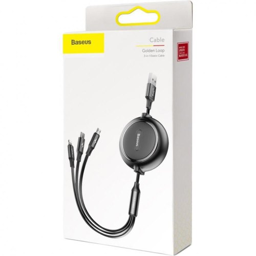 Кабель Baseus Golden Loop Three-in-One Elastic Data Cable USB for M+L+T 3.5A 1.2m, Black
