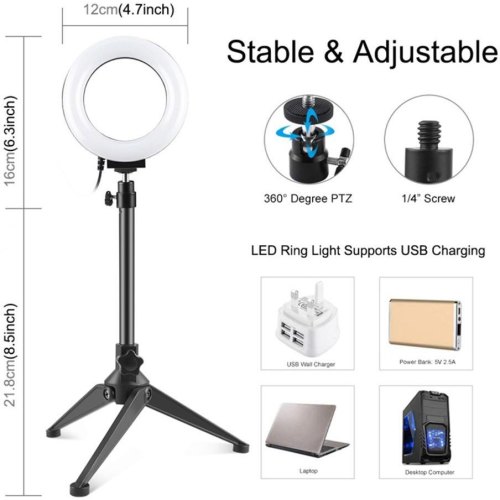 Кільцева USB RGBW LED лампа Puluz PKT3049B 4.7 + настільний штатив