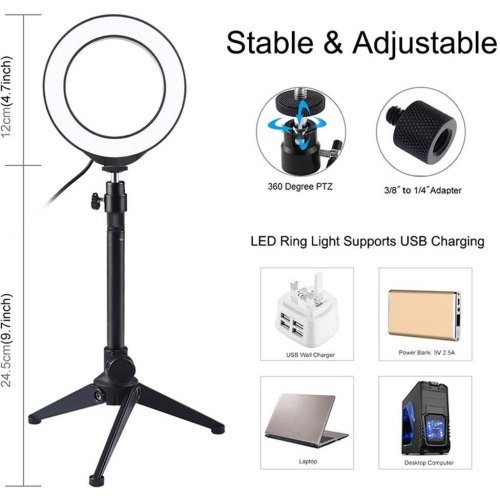 Кільцева USB LED лампа Puluz PKT3031 4.7 + настільний штатив
