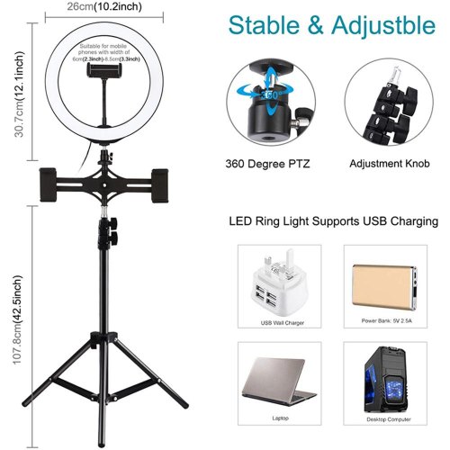 Кільцева USB LED лампа Puluz PKT3053B 10 + штатив 1.1 м