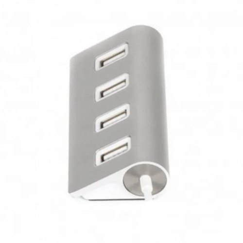 USB-хаб Maxxter 4-х портовий 2.0 сріблястий, металевий корпус (HU2A-4P-01)