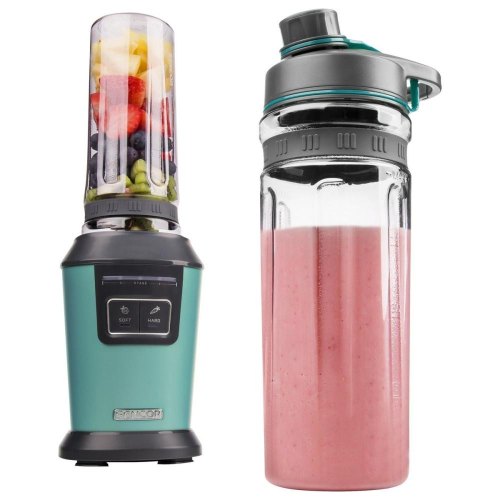 Блендер для смузі Sencor стаціонарний 800Вт, 2 ємності, чаша-600мл, титанові леза, вакуумні кришки, зелений