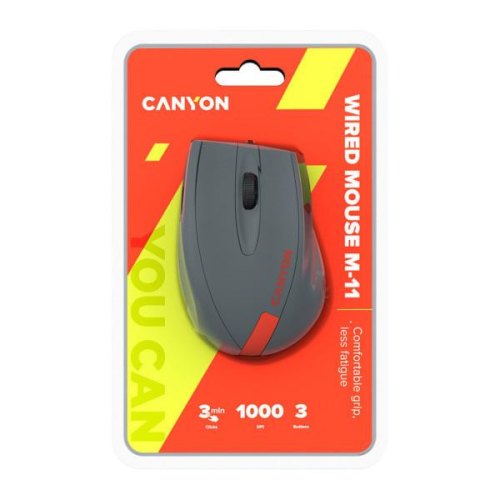 Мишка дротова Canyon M-11 Gray/Red (CNE-CMS11DG)