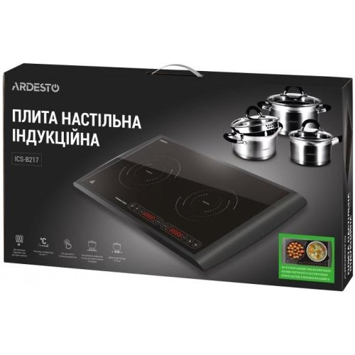 Плитка настільна Ardesto індукційна, комфорок - 2 на 1.3кВт + 1.6кВт горизонт., керування - сенсорне, таймер, чорний