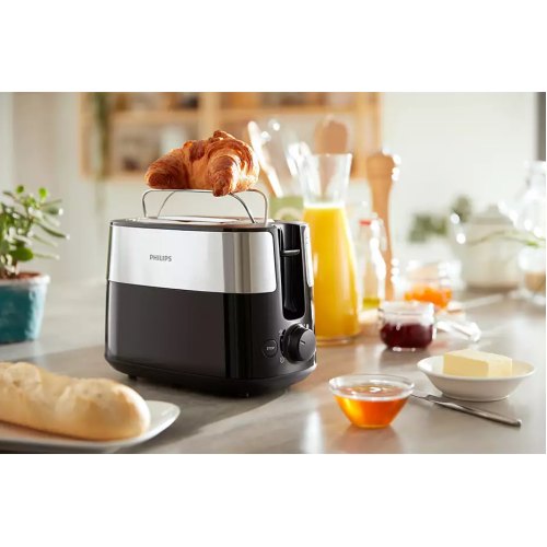 Тостер Philips Daily Collection 830Вт, метал/пластик, чорний