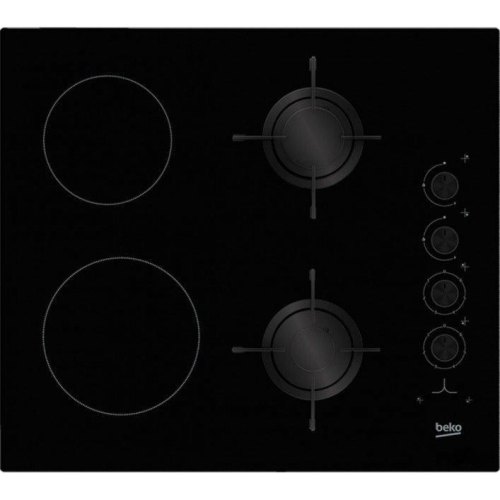 Варильна поверхня Beko комбінована (2 газ + 2 склокераміка), 60см, чорний