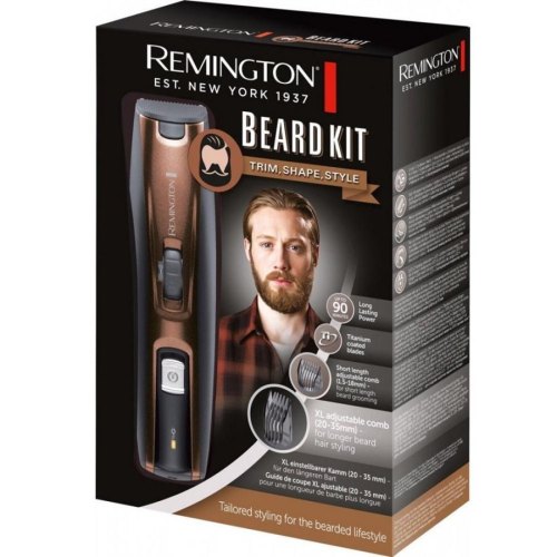 Тример Remington Beard Kit, для бороди і вусів, акум., насадок-2, ножиці, щітка у компл., титан.напил., коричневий