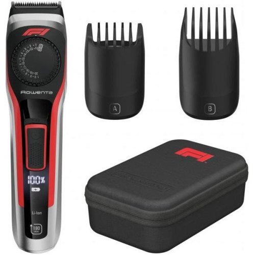 Тример Rowenta Formula 1, для бороди і вусів, мережа+акум., насадок-2, чохол, титан.напил., червоний