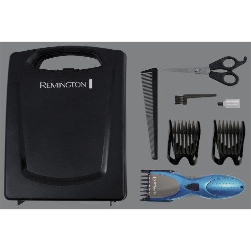 Машинка для стрижки Remington Titianium, мережа+акум., насадок-2, кейс,ножиці, гребінець в компл, титан.напил., синій