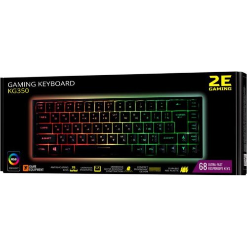 Клавіатура дротова, 2E GAMING KG350 RGB 68key USB Black UKR