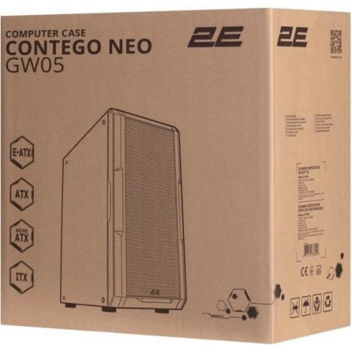 Корпус 2E GAMING CONTEGO NEO (GW05) MidT,EATX,2xUSB2.0, 2xUSB3.0, 2x200мм ARGB,3x120мм ARGB,  скло (бічна панель),без БЖ,чорний