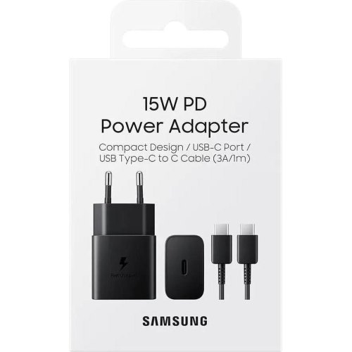 Мережевий зарядний пристрiй Samsung EP-T1510XBEGRU 15W Power Adapter with Type-C to Type-C cable Black