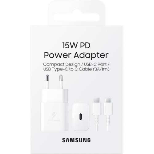 Мережевий зарядний пристрiй Samsung EP-T1510XWEGRU 15W Power Adapter with Type-C to Type-C cable White