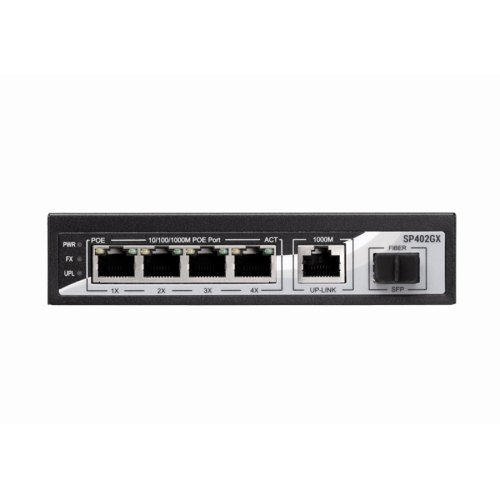 Комутатор 2E PowerLink SP402GX 4xGE PoE, 1xGE, 1xSFP Uplink, 65Вт
