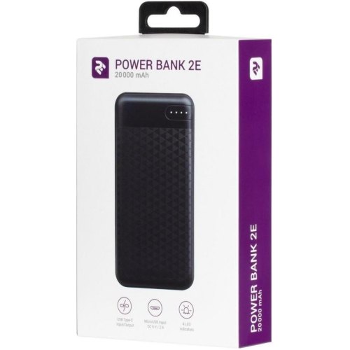 Зовнішній акумулятор PowerBank 2Е 20000mAh, DC 5V, 2.1A, Type-C, MicroUSB, USB-А, Black