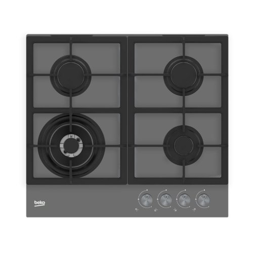 Варильна поверхня Beko газова на склі, 60см, чавун, сріблястий