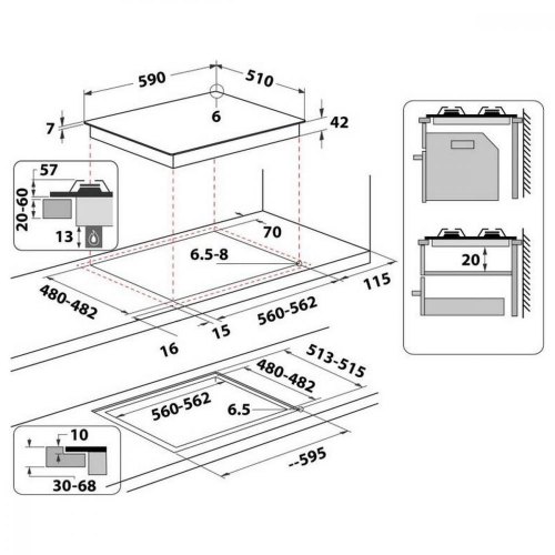 Варильна поверхня Whirlpool газова на склі, 60см, чавун, чорний