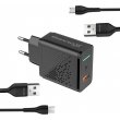 Мережевий зарядний пристрій Grand-X Fast Charge 3-в-1 QC3.0, FCP, AFC, 18W +microUSB +Type-C, Black (CH-650MT)