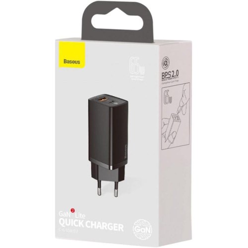 МЗП Baseus GaN2 Lite Quick Charger 65W (1 Type-C + 1 USB) Black