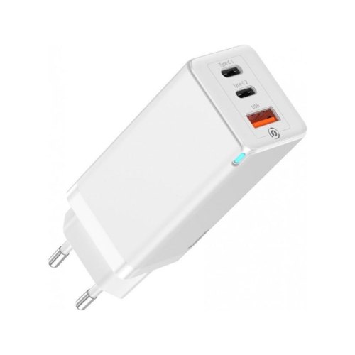 Мережевий зарядний пристрій Baseus GaN Quick Travel Charger 65W (2 Type-C + 1 USB) White