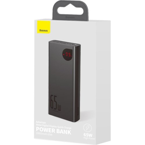 Зовнішній акумулятор Powerbank Baseus Adaman Metal 20000mAh, PD 65W, USB-C, 2xUSB QC 3.0, Black