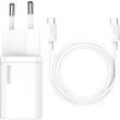 МЗП Baseus Super Silicone PD Charger 25W (1Type-C) + Cable Type-C to Type-C 3A 1m (White)
