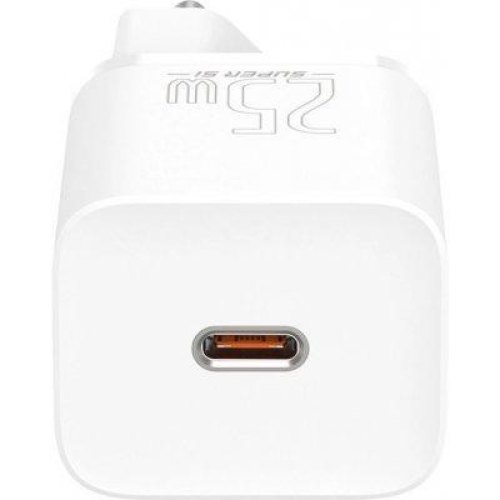 МЗП Baseus Super Silicone PD Charger 25W (1Type-C) + Cable Type-C to Type-C 3A 1m (White)