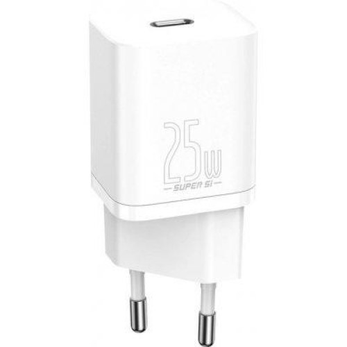 МЗП Baseus Super Silicone PD Charger 25W (1Type-C) + Cable Type-C to Type-C 3A 1m (White)
