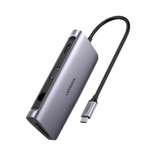 Док-станція USB3.0 Type-C --> USB 3.0x3/HDMI/VGA/RJ45/SD&TF/PD Ugreen CM179 Сіра
