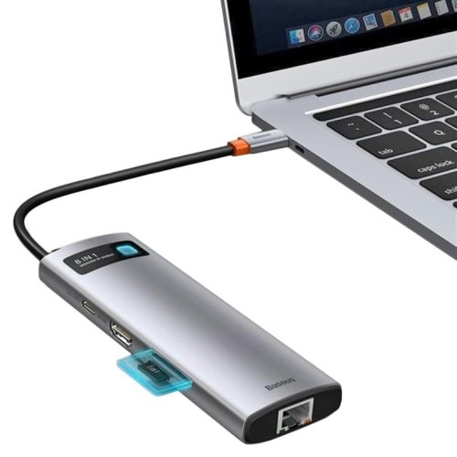 USB-хаб Baseus 8in1 USB3.1 Type-C -->Type C(PD)100W/HDMI 4K 30Hz/3*USB3.2/RJ45/SD+TF, Grey