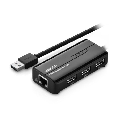 Хаб USB 3.0 Type A -> 3xUSB 2.0 + RJ45 1000M Ethernet Чорний UGREEN