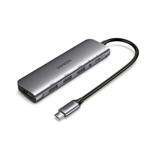 Док-станція USB3.0 Type-C --> USB 3.0x3/HDMI/jack 3.5mm/PD Ugreen CM136 Сіра