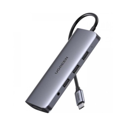 Док-станція USB3.0 Type-C --> USB 3.0x3/HDMI/VGA/TRS/RJ45/SD&TF/PD Ugreen CM179 Косм. Сіра