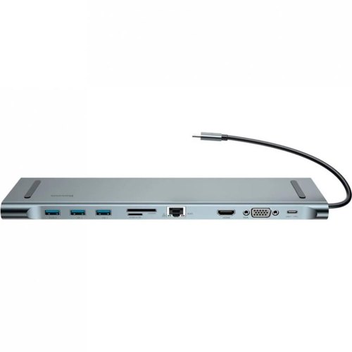 USB-хаб Baseus USB3.1 Type-C --> HDMI/VGA/RJ45 Gigabit/USB3.0x3/3.5mm/Micro SD/PD 60W, Grey