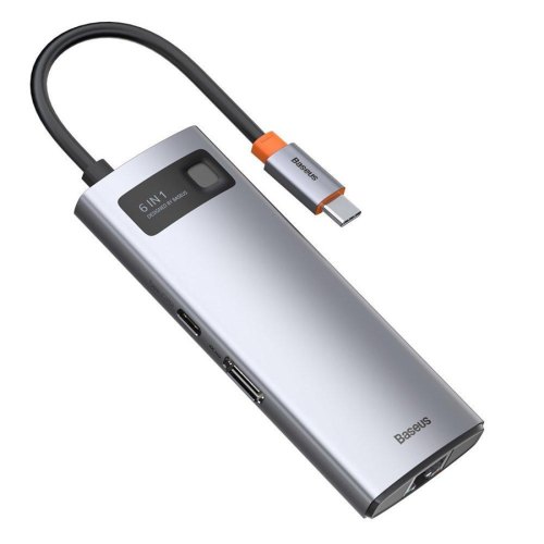 Док-станція USB3.1 Type-C -->USB Type C PD 100W/HDMI 4K 30Hz/3*USB3.2 Gen1/RJ45,  6in1 Grey Baseus