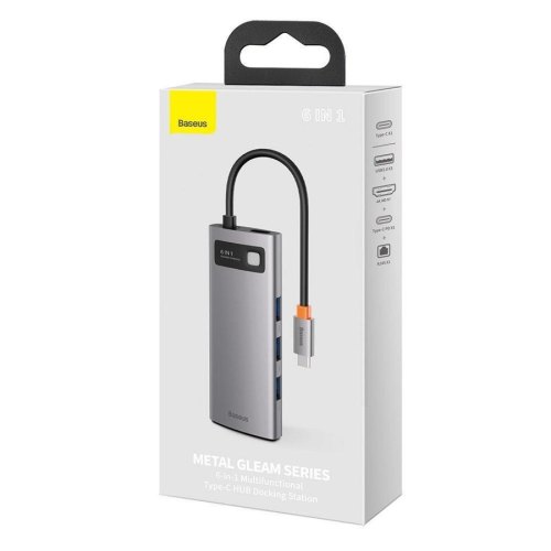 Док-станція USB3.1 Type-C -->USB Type C PD 100W/HDMI 4K 30Hz/3*USB3.2 Gen1/RJ45,  6in1 Grey Baseus