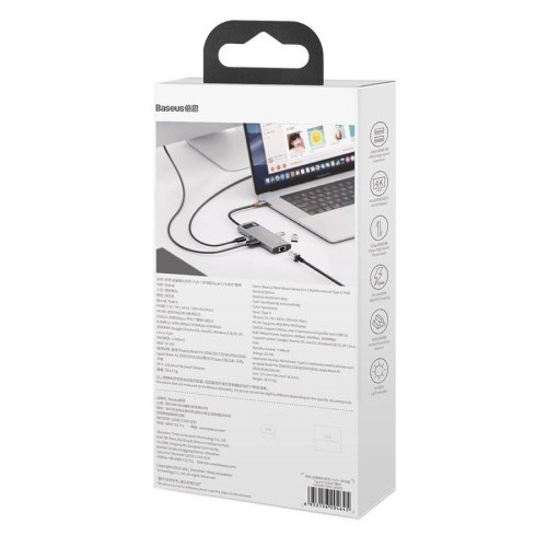 Док-станція USB3.1 Type-C -->USB Type C PD 100W/HDMI 4K 30Hz/3*USB3.2 Gen1/RJ45,  6in1 Grey Baseus