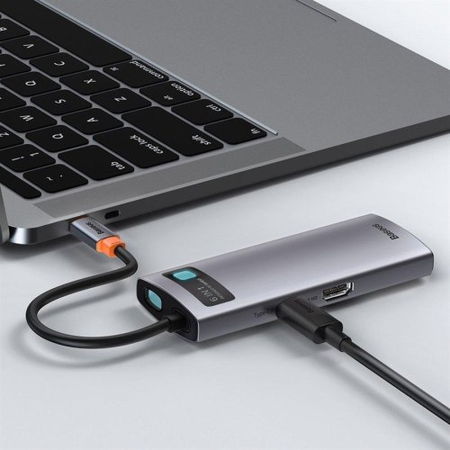 Док-станція USB3.1 Type-C -->USB Type C PD 100W/HDMI 4K 30Hz/3*USB3.2 Gen1/RJ45,  6in1 Grey Baseus