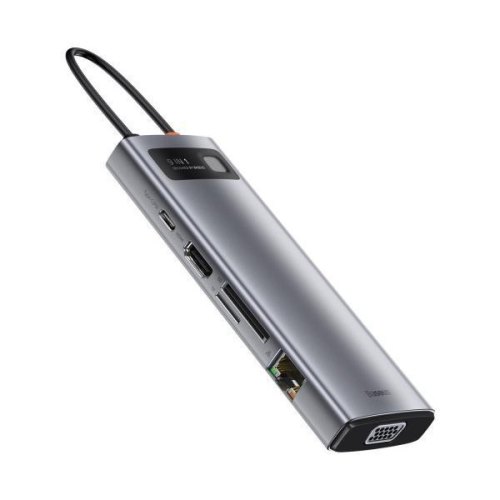 Док-станція USB3.1 Type-C-->USB C(PD)100W/HDMI 4K 30Hz/VGA/USB3.2/RJ45/SD+TF,9in1 Grey Baseus