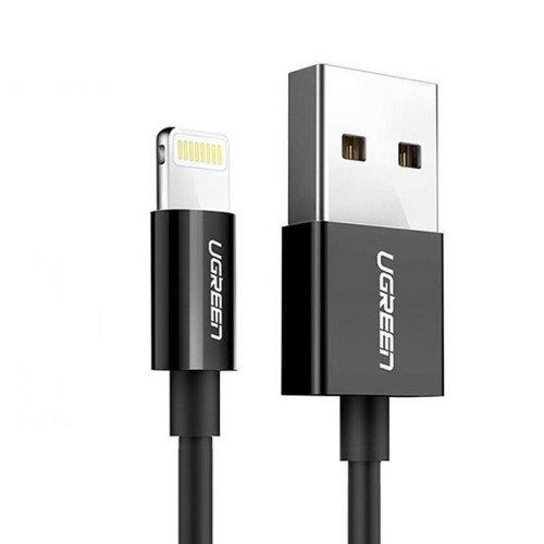 Кабель USB 2.0 AM-Lightning M, 2 м, 2.4A, Nickel Plating ABS Shell Чорний, US155 UGREEN