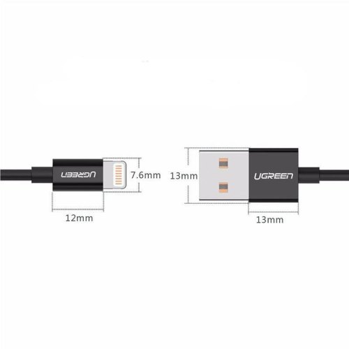 Кабель USB 2.0 AM-Lightning M, 2 м, 2.4A, Nickel Plating ABS Shell Чорний, US155 UGREEN
