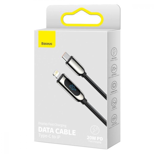 Кабель USB3.1 Type-C M-Lightning M, 1.0 м, 20W, З дисплеєм Чорний  CATLSK Baseus