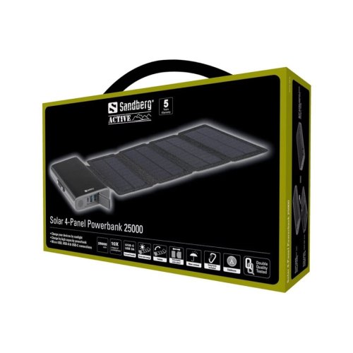 Зовнішній акумулятор сонячний Powerbank 4-PANEL 8W SANDBERG PD 25000 MAH, 2XUSB, TYPE-C OUT (420-56)
