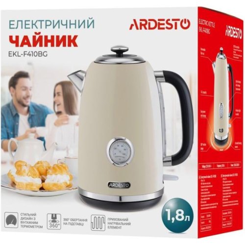 Електрочайник Ardesto Vintage Dream 1.8л, Strix, метал, бежевий матовий